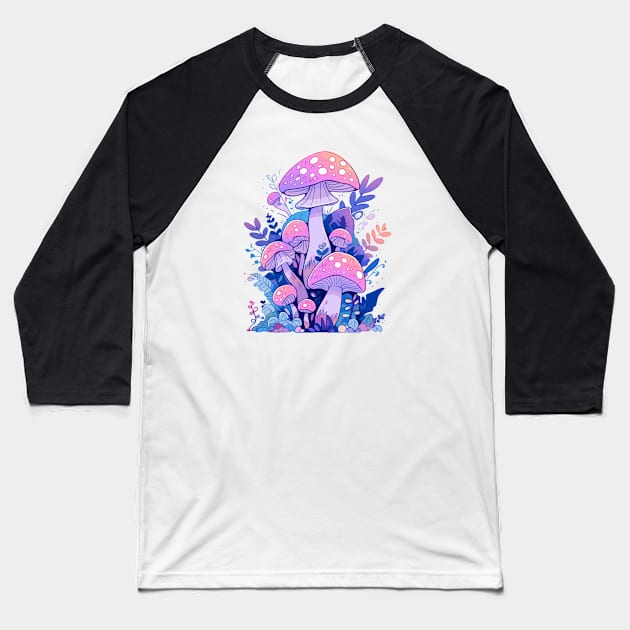 Pastel Cute Psychedelic Mushrooms Baseball T-Shirt by DarkSideRunners